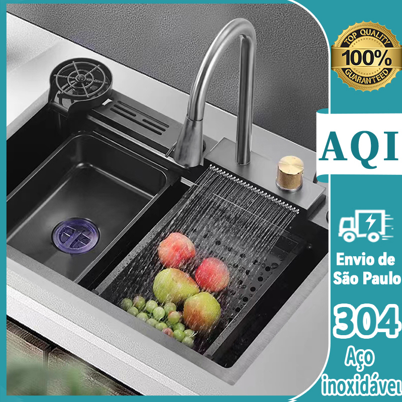 Cuba Cozinha Gourmet Inox/ Ducha Horizontal Torneira Flexível+ acessor Cuba Cozinha Gourmet orneira Flexível Preto 304 Inox/ Preto +Ducha Horizontal Torneira Flexível Acessórios 60cm pia de cozinha Para envio imediato Para envio imediato