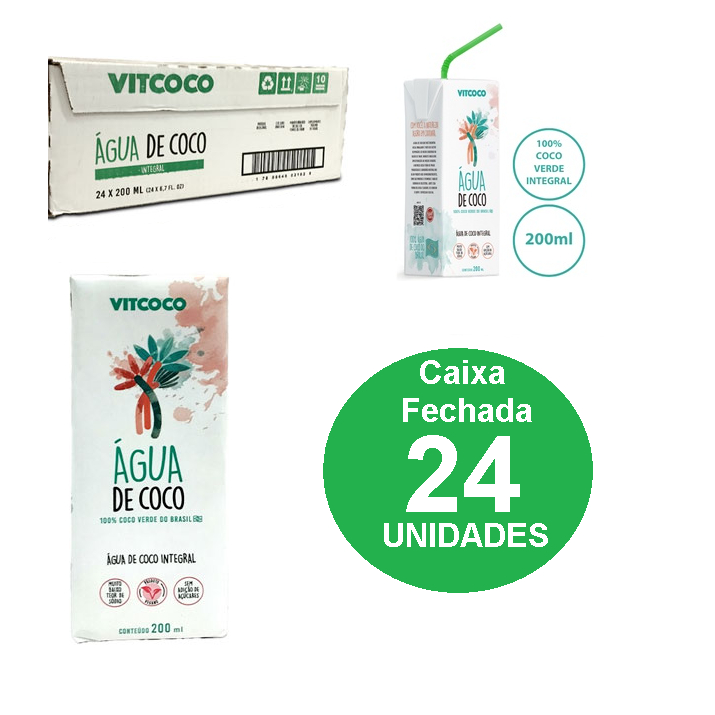 Kit 24 agua de coco Vitcoco 200ml Integral 100% Agua de coco