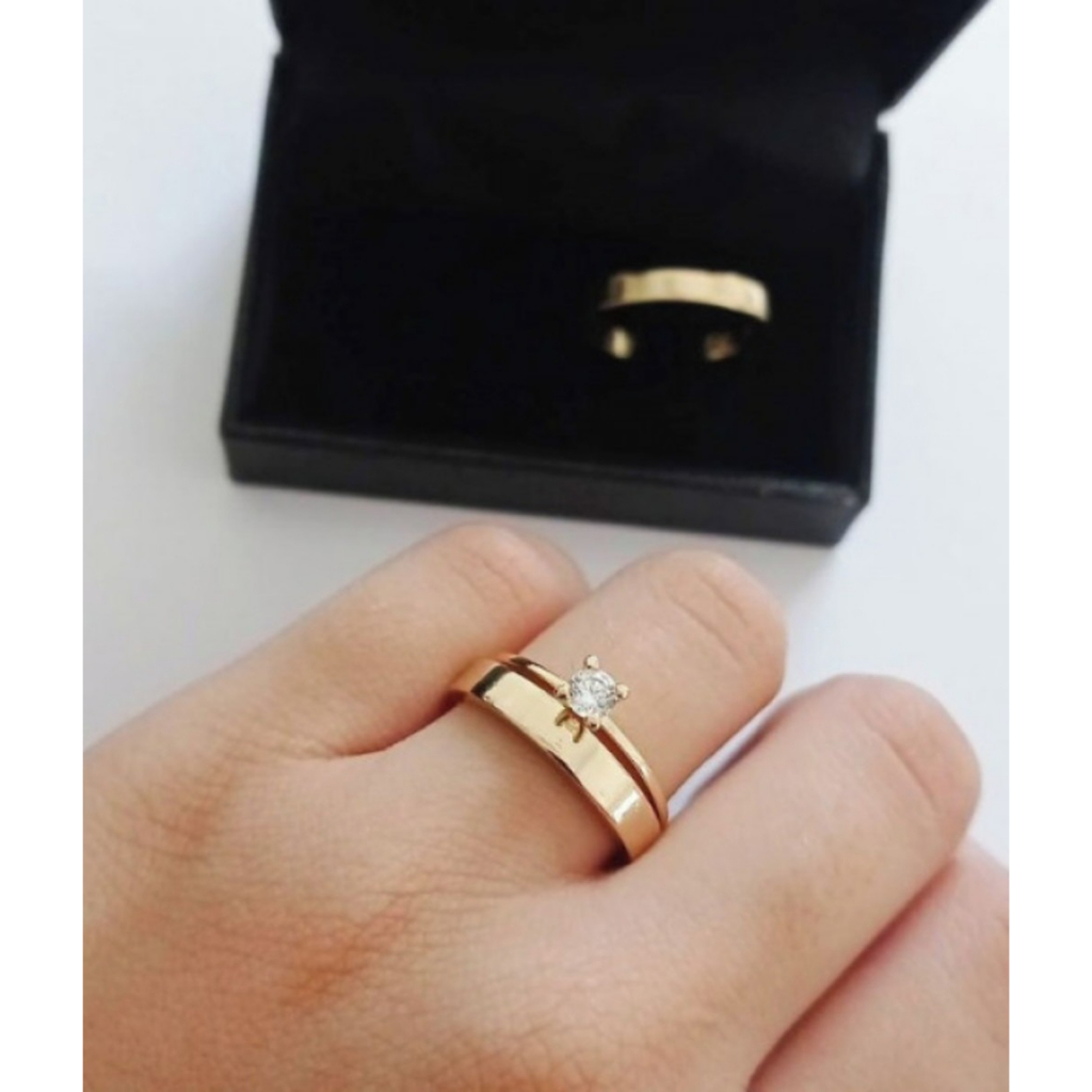 Par de Alianças 4mm Tungstênio Casamento Compromisso com Anel Solitário + Caixinha de Veludo
