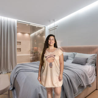 Camisola XGG Feminino Verão Curto Adulto Conforto Manga Curta Varias Estampas Malha Tecido Liso