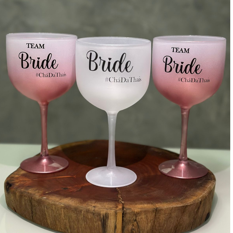 Kit Team Bride  Chá de Lingerie - Despedida de Solteira - 25 Taças Gin Degradê Personalizadas