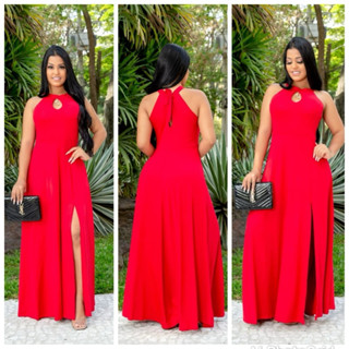 Vestido gota longo com fenda tendência verão lançamento.