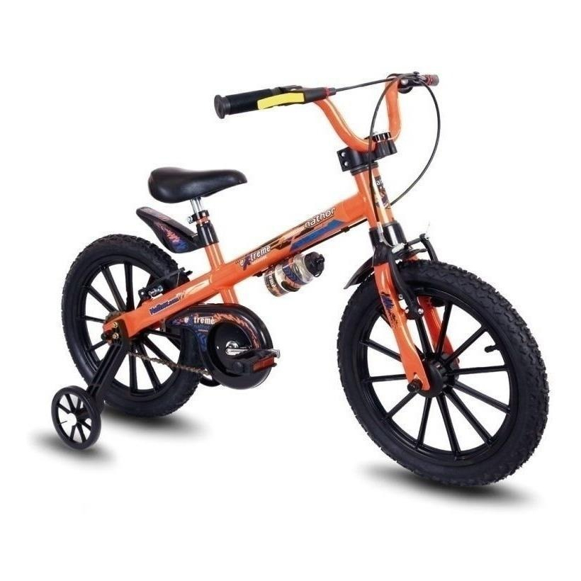 Bicicleta infantil Nathor Extreme aro 16 freios v-brakes Laranja com rodas de treinamento Rodinhas em Oferta na Shopee