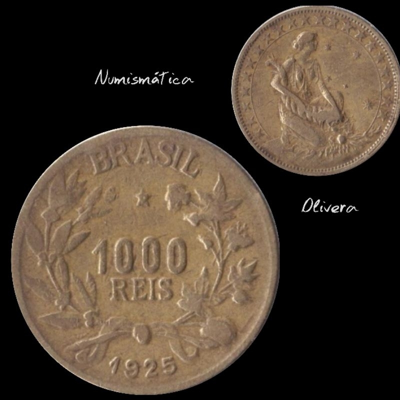 Moeda antiga Brasil 1000 réis 1925. Série Abundância