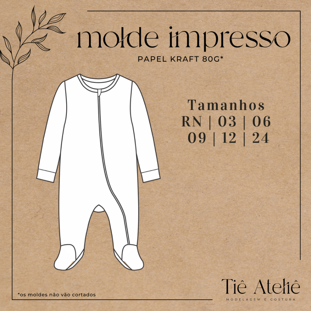MOLDE EM PAPEL KRAFT DE MACACÃO COM ZÍPER E PÉZINHO PARA BEBÊ MODELAGEM PARA COSTURA em Oferta na Shopee
