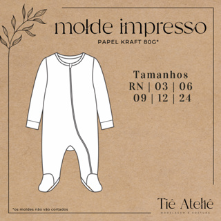 MOLDE EM PAPEL KRAFT DE MACACÃO COM ZÍPER E PÉZINHO PARA BEBÊ MODELAGEM PARA COSTURA em Oferta na Shopee