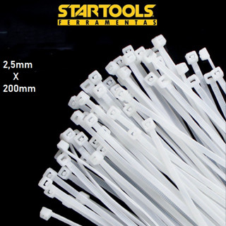 Abraçadeira de Nylon 100 Unidades 2,5mm X 200mm Startools Enforca Gato Cinta Plástica Branco Organizador
