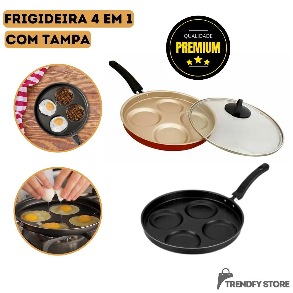 Frigideira 4 Em 1 Multiuso Com Divisórias Antiaderente Ovos Hamburgers Tampa de Vidro Cores