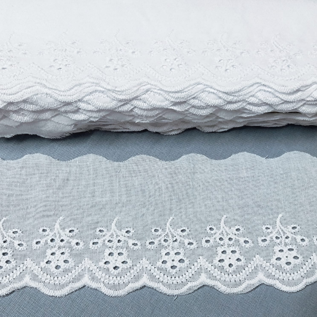 Bordado Inglês 100% Algodão Largura 7,0cm - 13,7mts Peça - Patchwork Artesanato Decoração em Oferta na Shopee