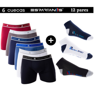 Kit Com 6 Cuecas Boxer Masculina + 6 pares de meias