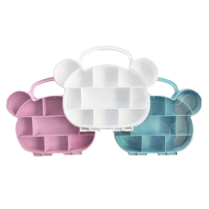 Kit C/2 Mini Maleta Caixa Organizadora Urso C/11 Divisórias P/Acessório Missanga Bijuterias