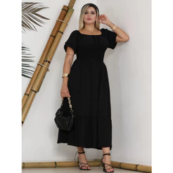 VESTIDO LASTEX MIDI TRES MARIAS CIGANINHA OMBRO A OMBRO DUNA EVANGELICA CASAMENTO