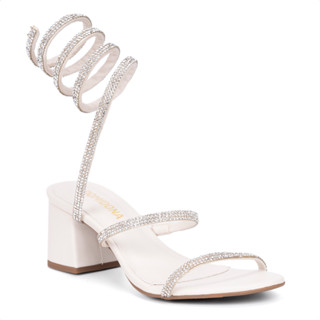 Sandália Feminina Salto Grosso Bloco Confortável Espiral Com Strass Moda Elegante