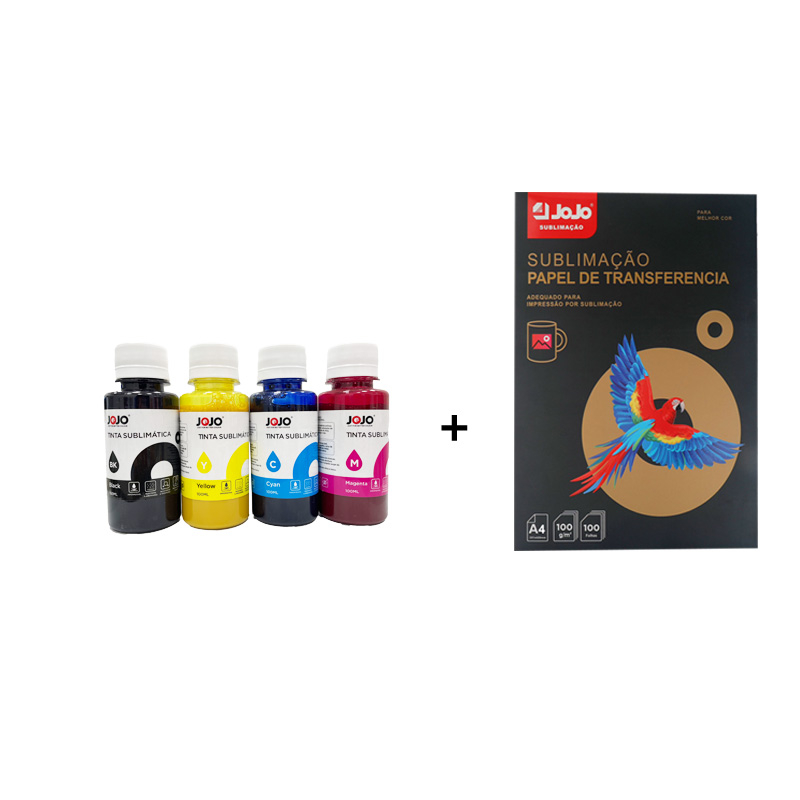 Kit 4 Cores Tinta Sublimática jojo + 100 Fls Papel Jojo Rosa A4