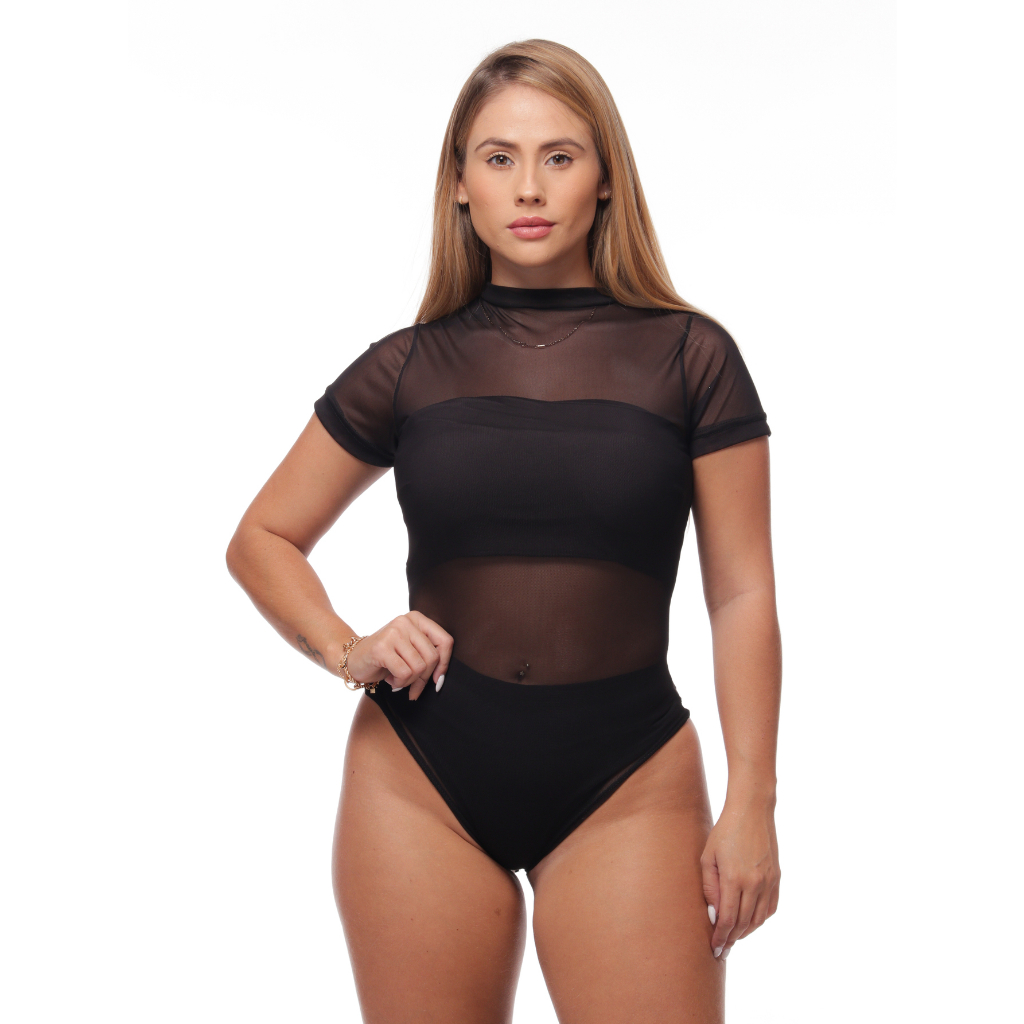 BODY TULE FEMININA MANGA CURTO REF 105 em Oferta na Shopee