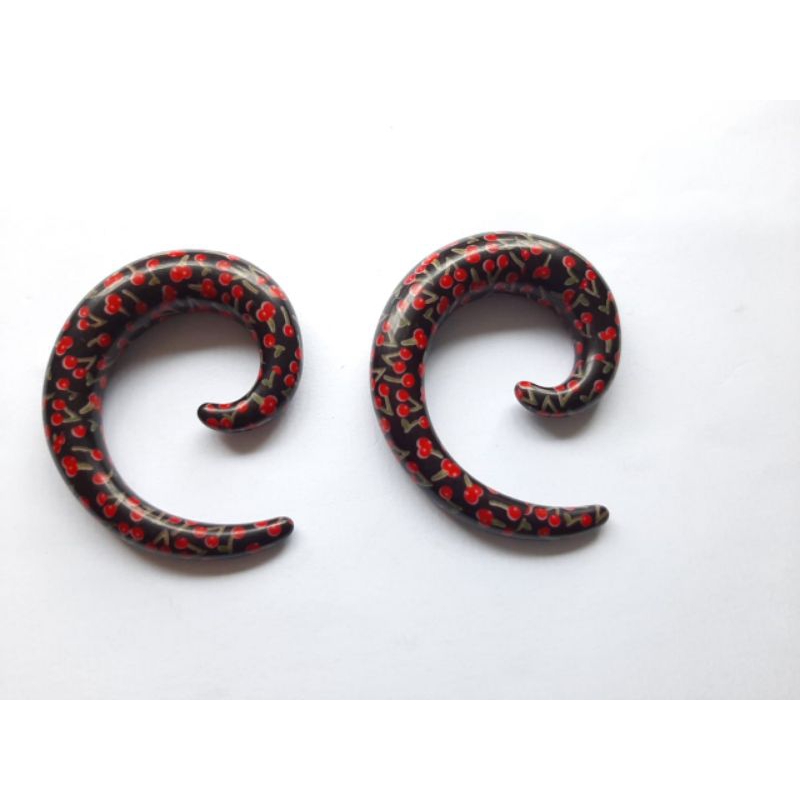 Par de Alargador Espiral Caracol 12mm Cereja Grosso Expansor de Orelha Acrílico