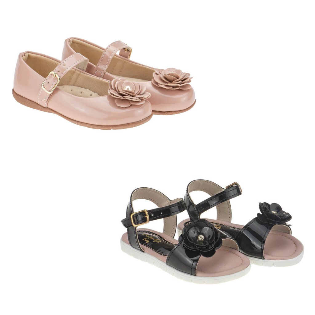 Kit 2 Pares Sapatilha e Sandália Menina Flor Nude Preto Branco Infantil Feminina Casual Festa Confortavel Daminha Macio em Oferta na Shopee