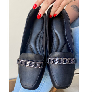 Sapatilha Mocassim Bico Quadrado Confort Casual Corrente Napa Preto