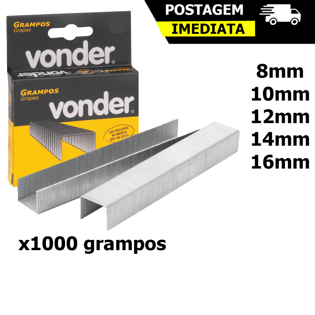 Grampo Grampeador Tapeceiro 8, 10, 12, 14 ou 16mm Profissional C/1000 Unidades Vonder tipo 53 GPE168 em Oferta na Shopee