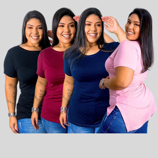 KIT 4 Blusinha Feminina Long Line Academia Basica Lisa Blusa Basica