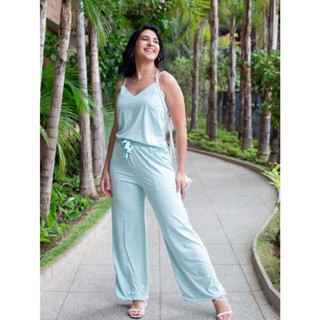 CONJUNTO SUEDE CALÇA PANTALONA E REGATA DE ALÇA BÁSICA