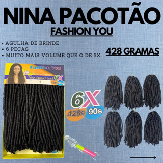 CABELO CACHEADO SINTÉTICO NINA SUPER SOFTEX 6X PACOTÃO 428 GRAMAS 90 unidades faz a cabeça toda