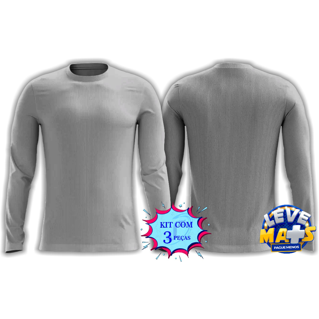 Camisa Cinza mescla manga longa Comprida Camiseta sublimação Poliéster em Oferta na Shopee
