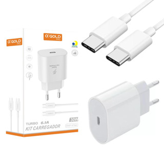 Carregador Turbo Power 30w USB Tipo C Com Cabo Tipo C para Tipo C Carregamento Turbo 6.1 Android e IOS