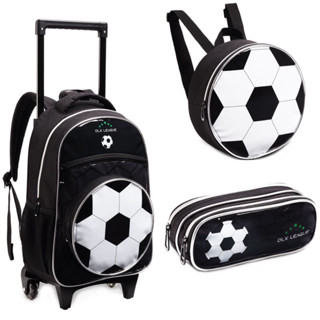 Kit Mochila Escolar Infantil Menino bola Com Rodinhas