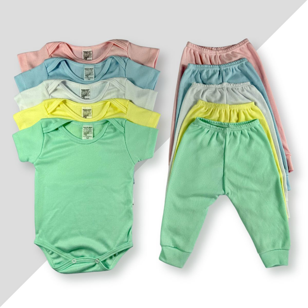 Kit Com 10 - Conjunto de Bebe BODY MANGA CURTA + MIJÃO LISO Malha Canelada Menino E Menina em Oferta na Shopee