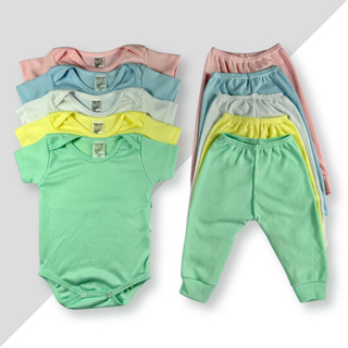 Kit Com 10 - Conjunto de Bebe BODY MANGA CURTA + MIJÃO LISO Malha Canelada Menino E Menina em Oferta na Shopee