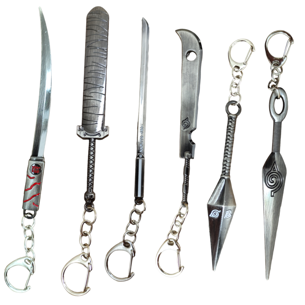 Chaveiro metálico com gancho espada faca arma miniatura jogo anime desenho medieval colecionável