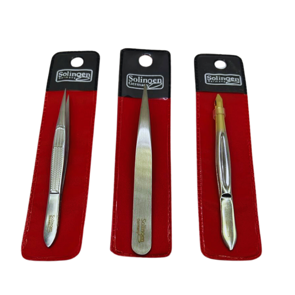 Kit 3 Pinças Solingen Profissional (Ponta Agulha + Ponta Agulha Larg + Triangular)