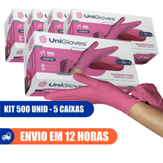 Luva Látex Rosa Pink Kit 5 Caixas 500un Com Pó Unigloves