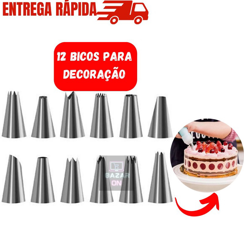 12 Pçs Bico de Confeiteiro Bolo Saco Decorador em Aço 100% Inox