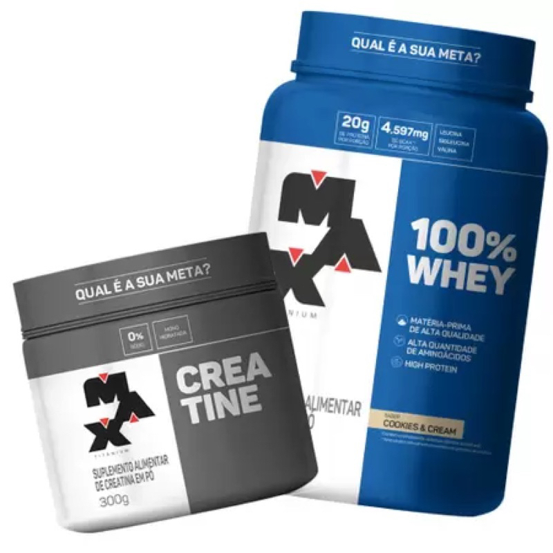 Combo Whey Protein Max Titanium 100% Puro + Creatina 100% Pura Max Titanium