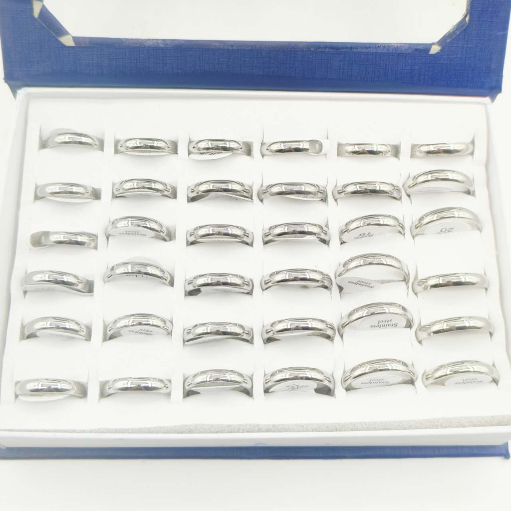 Kit C/36 Aliança 4mm Prata Aço Inoxidável Caixa Atacado em Oferta na Shopee