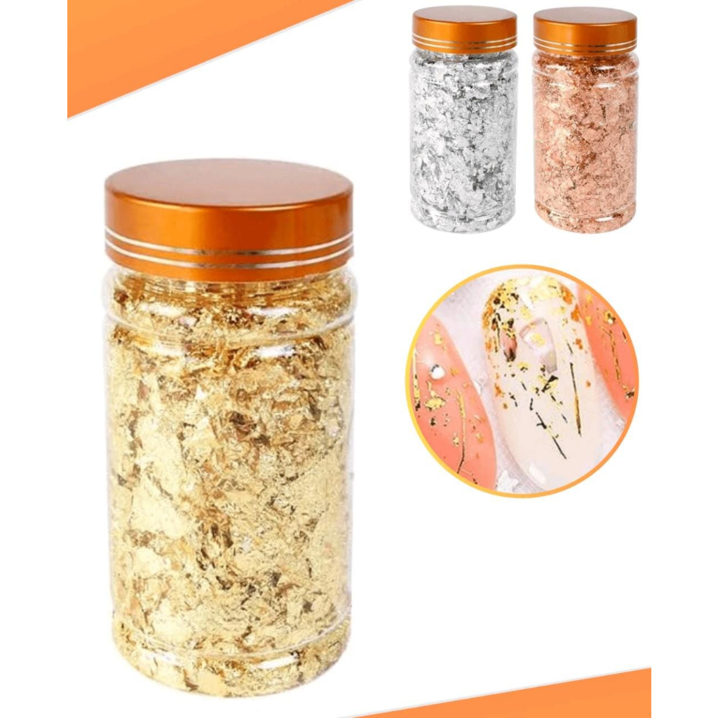 Folha de Ouro Dourada , Prata , Rose Gold, Pote 200ml | Decoração Unhas | Resina epóxi | Vela — imagem 2 de 2