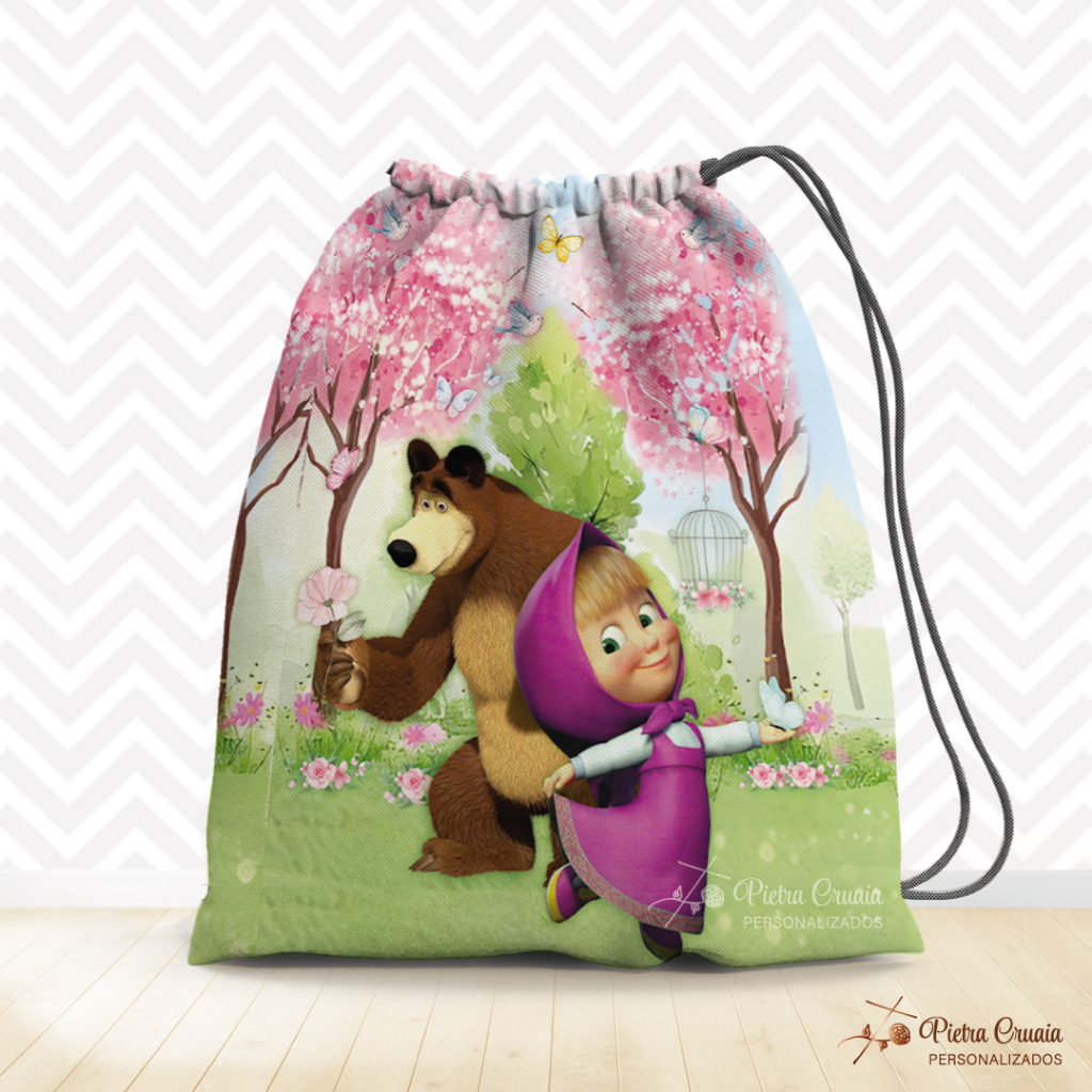 Kit com 5, 10 ou 15 unid. iguais de Saquinhos surpresa Marsha e o Urso/ Masha and the Bear/ Tam. 15x20cm PEQUENO