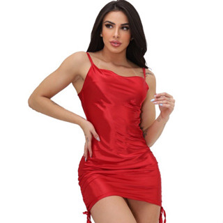 Vestido Cetim/Justo Franzido Com Cordinha/ Modinha