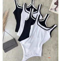Body Regata Alça Larga Bicolor Branco e Preto Moda Gringa Estilosa Tendência