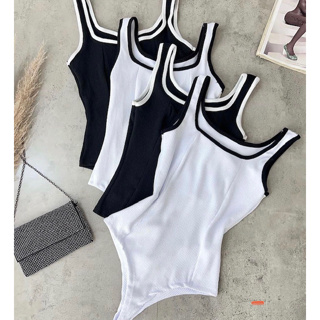 Body Regata Alça Larga Bicolor Branco e Preto Moda Gringa Estilosa Tendência em Oferta na Shopee