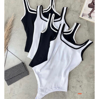 Body Regata Alça Larga Bicolor Branco e Preto