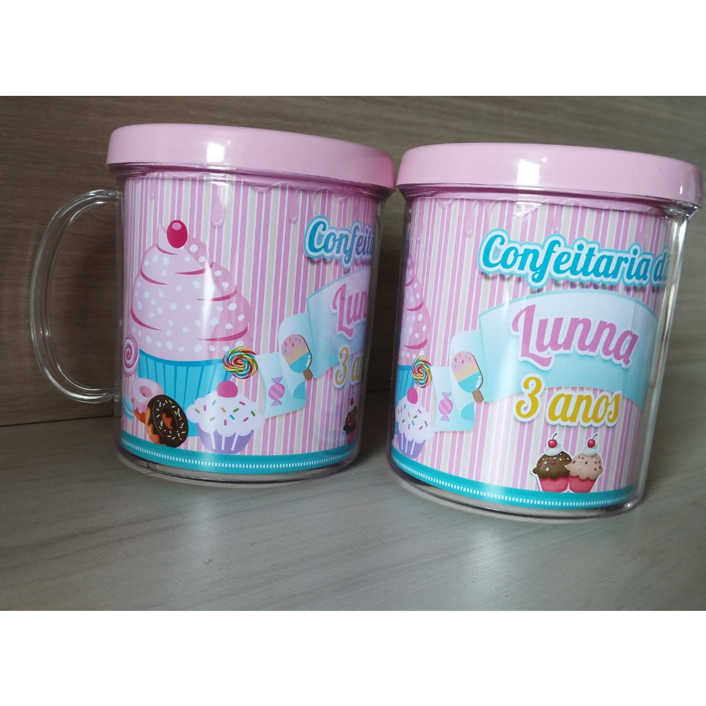 10 caneca acrílica personalizada para festa infantil lembrancinha confeitaria /doces