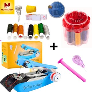 Mini Maquina De Costura Portátil Manual De Mão Spring Come + Jogo De Costura Artesanato REDONDO Kit Agulha Linha