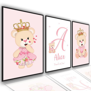 Kit 3 Quadros Decorativos Mosaico Tema Ursinha Princesa + Letra e Nome Personalizado em Oferta na Shopee