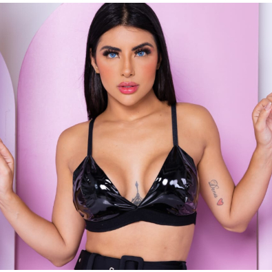 CROPPED VINIL COURO CORINO BRILHO MODA FEMININA MODINHA BLOGUEIRA TENDENCIA ALCINHA BALADA