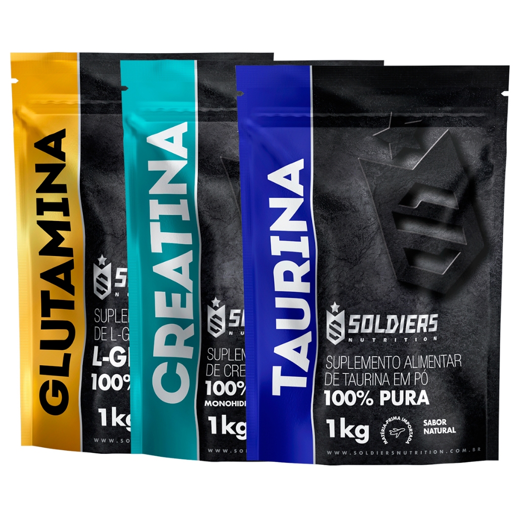 Kit: Glutamina 1Kg + Creatina Monohidratada 1Kg + Taurina 1Kg - 100% Puro Importado - Soldiers Nutrition