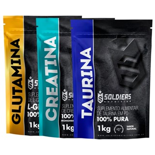 Kit: Glutamina 1Kg + Creatina Monohidratada 1Kg + Taurina 1Kg - 100% Puro Importado - Soldiers Nutrition