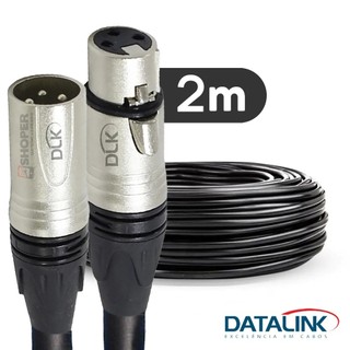 2 Metros Cabo XLR Profissional Balanceado - Datalink - Cabo 2 Metros Para Microfone XLR Macho e Fêmea